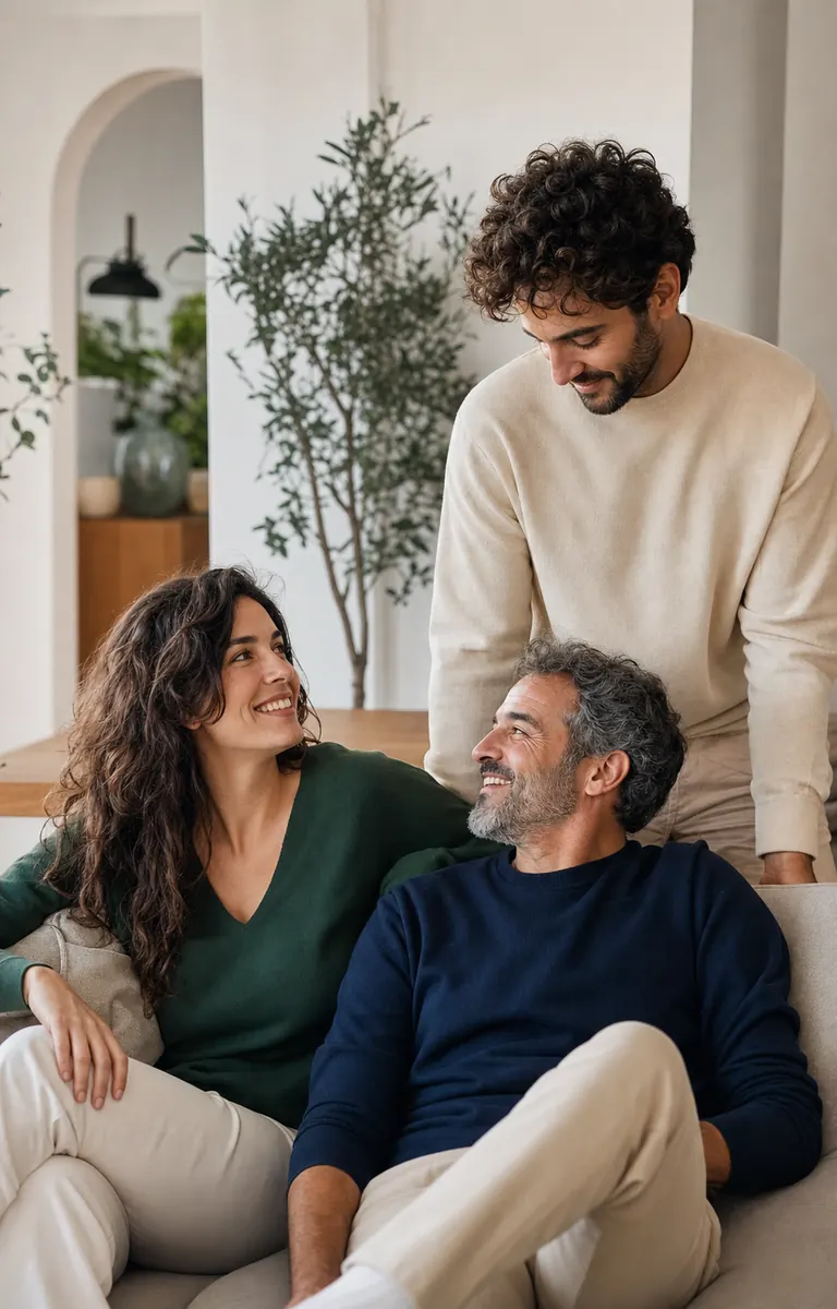 Familia compartiendo un momento de bienestar en casa